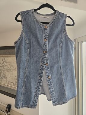 Sleeveless Blue Denim Button-Front Vest